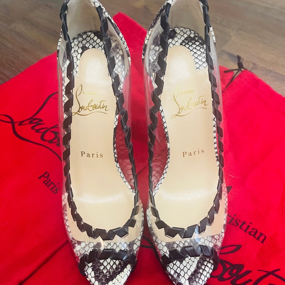 Christian Louboutin Black and White Peep Toe Heels 120mm